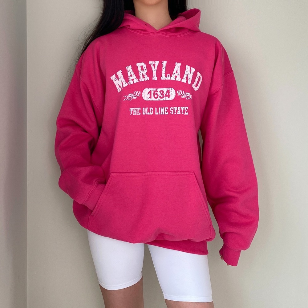 Vintage gildan Maryland state pink hoodie